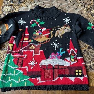 Berek vintage Festive Black Christmas Sweater with Santa Design